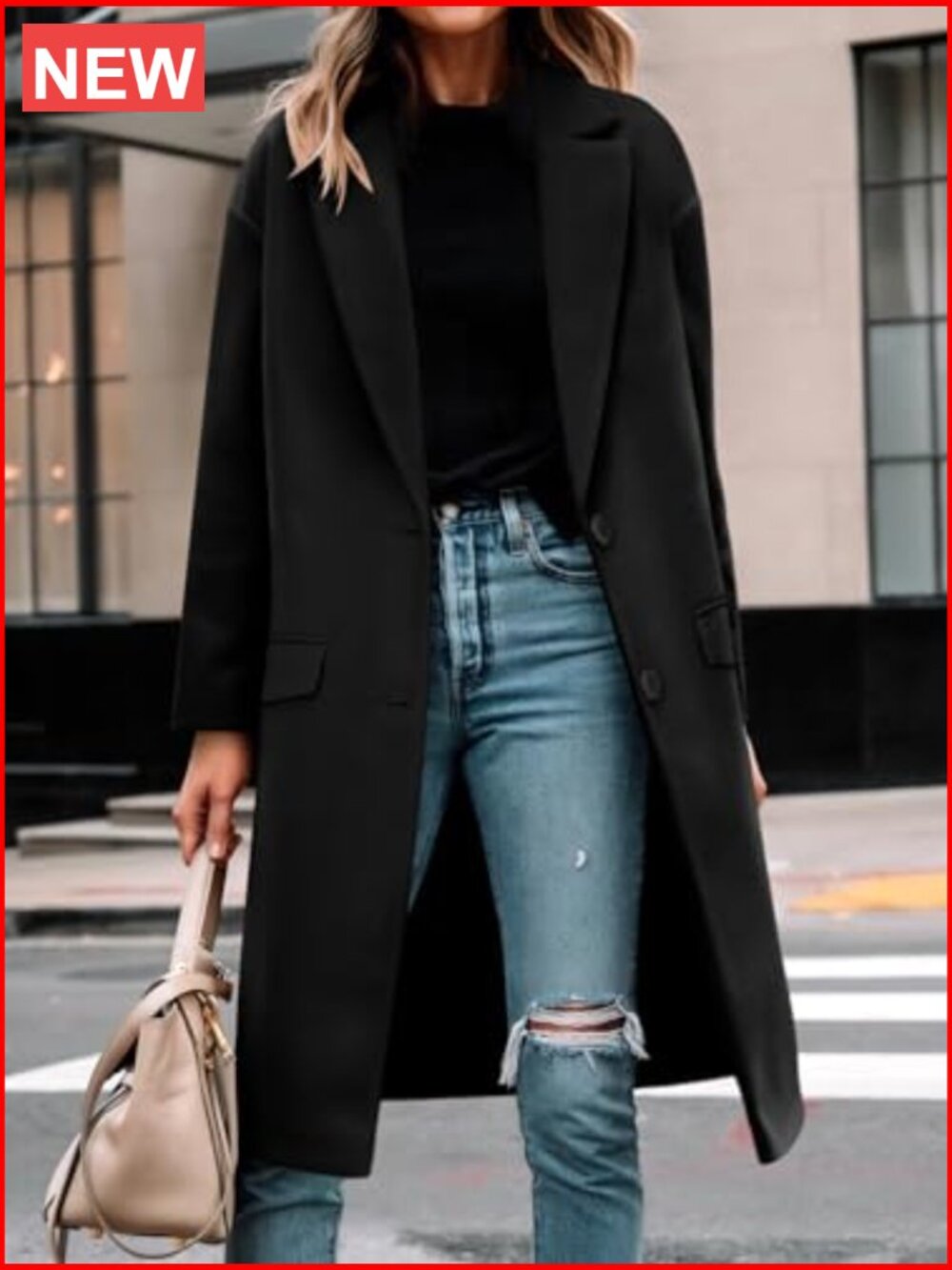 Womens Peacoat Notched Lapel Single-Breasted Trench Coats Loose Casual Long - Picture 2 of 7